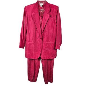 Vintage St. Angelina Womens M/LG Red Silk Blazer/Pant Suit Set FLAWS